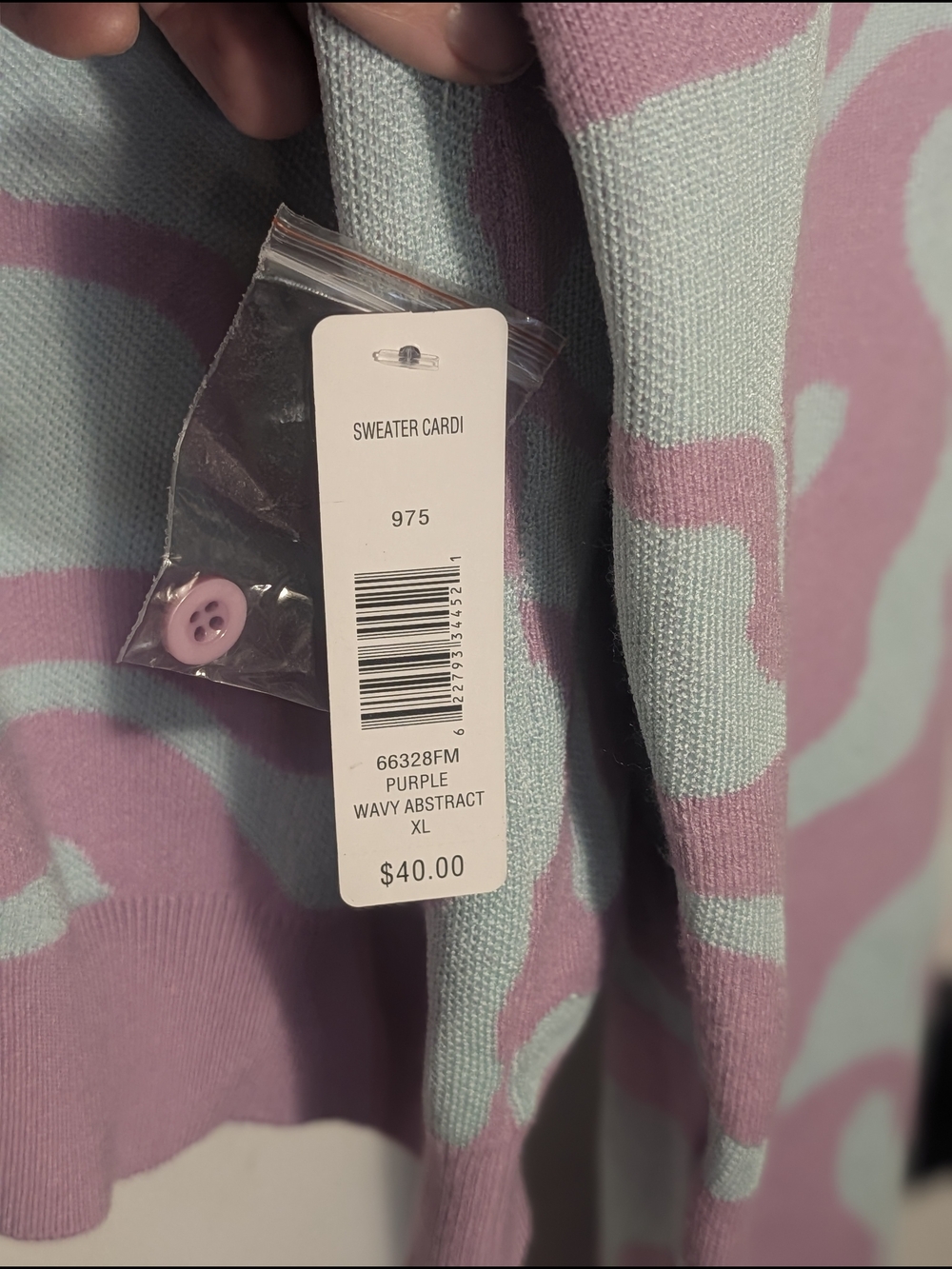 Justify Wavy Abstract Cropped Cardigan Sweater Pastel Purple Mint Green Size XL - Picture 4 of 6